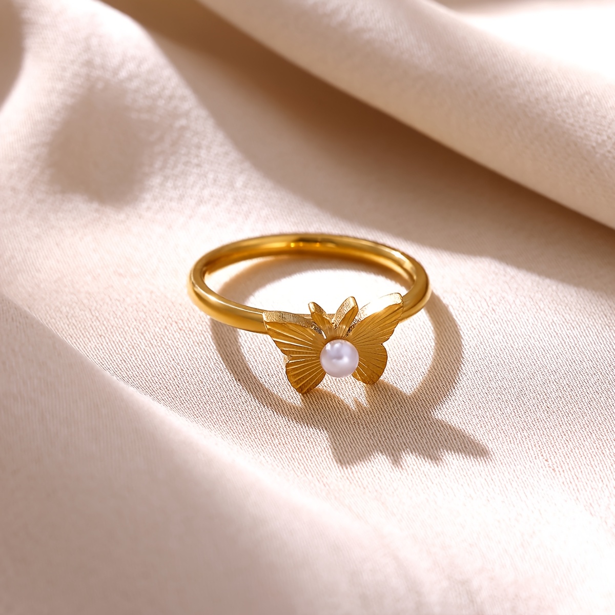 Women's Golden Butterfly Ring with Imitation Stones